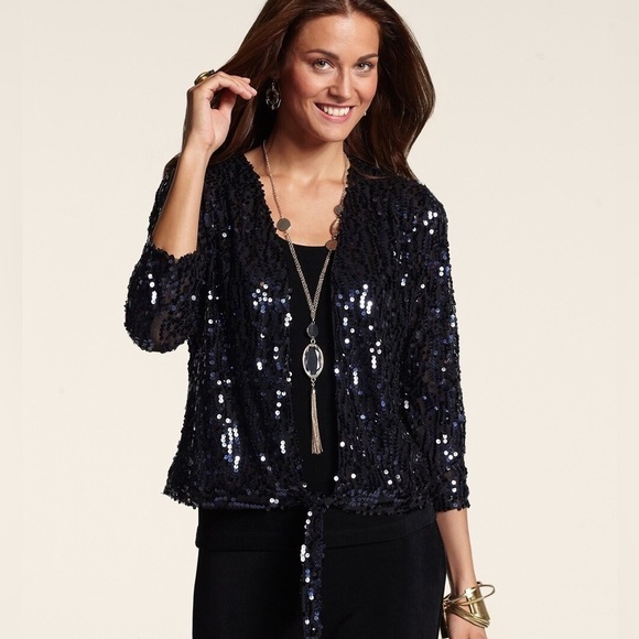 Chico’s Travelers Collection Sequin Ginger Jacket holiday party black tie - Picture 13 of 13